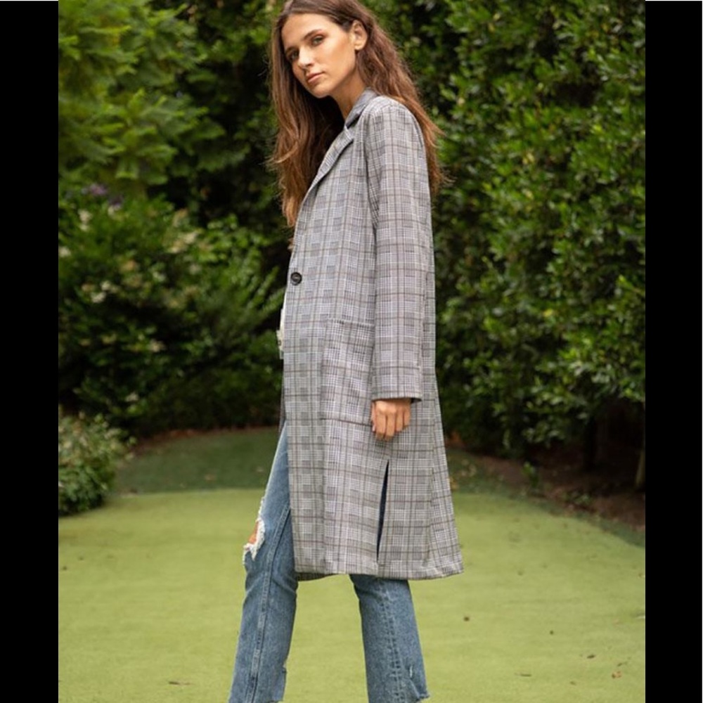 Hem & Thread Plaid Long Blazer Jacket - Picture 8 of 10